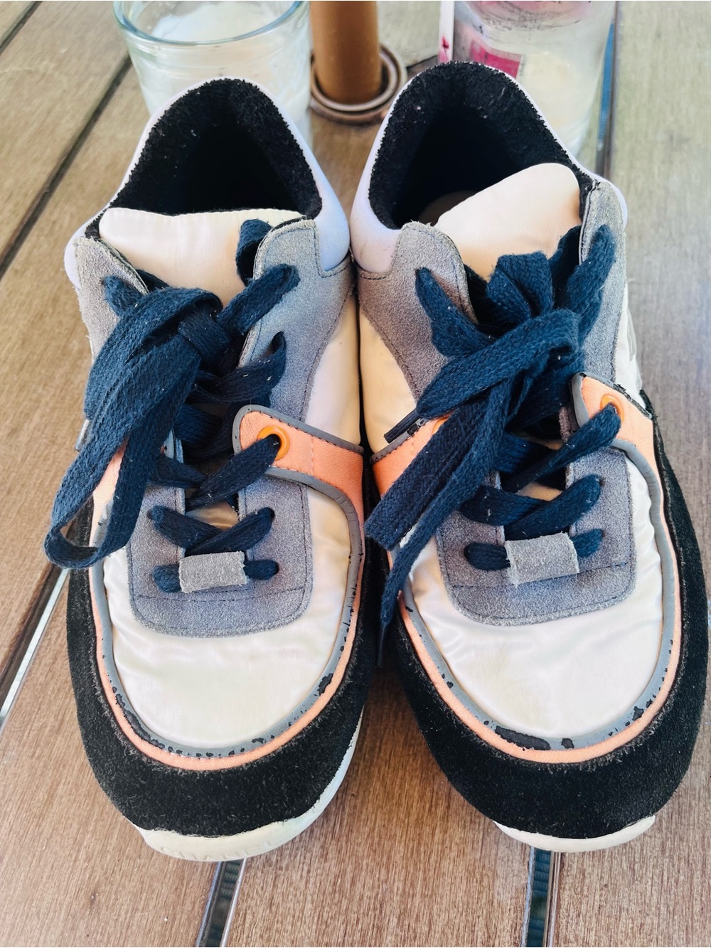 CHANEL Navy, Peach & Gray Lace-Up Sneakers